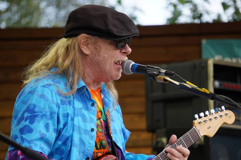 Bill Mabrey performs as part of Riverfront Gang at Soldotna Creek Park in Soldotna, Alaska, on Wednesday, Aug. 23, 2023. (Jake Dye/Peninsula Clarion)