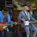 Bill Mabrey, Ray Mabrey and Kent Peterson perform as part of Riverfront Gang at Soldotna Creek Park in Soldotna, Alaska, on Wednesday, Aug. 23, 2023. (Jake Dye/Peninsula Clarion)