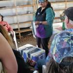 Yvonne Flynn hosts a fish skin tanning workshop in the Salmon Causeway at the Kenai Peninsula Fairgrounds during Salmonfest on Sunday, Aug. 4, 2024, in Ninilchik, Alaska. (Delcenia Cosman/Homer News)