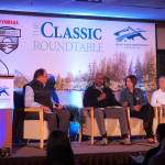 Joel Johnson, president of the National Marine Sanctuary Foundation, Carrie Hourman, lead sustainability director for Dow Climate & Circularity, and Susan Sherman, executive director of the Marine Debris Foundation sit for a panel at the Kenai River Sportfishing Associations Kenai Classic Roundtable at the Soldotna Regional Sports Complex in Soldotna, Alaska, on Wednesday, Aug. 21, 2024. (Jake Dye/Peninsula Clarion)