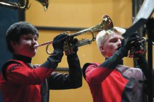 Jake Dye/Peninsula Clarion
The Kenai Marching Band debuts their new routine based on The Hunger Games: The Ballad of Songbirds & Snakes during an exhibition at Kenai Central High School on Aug. 16.