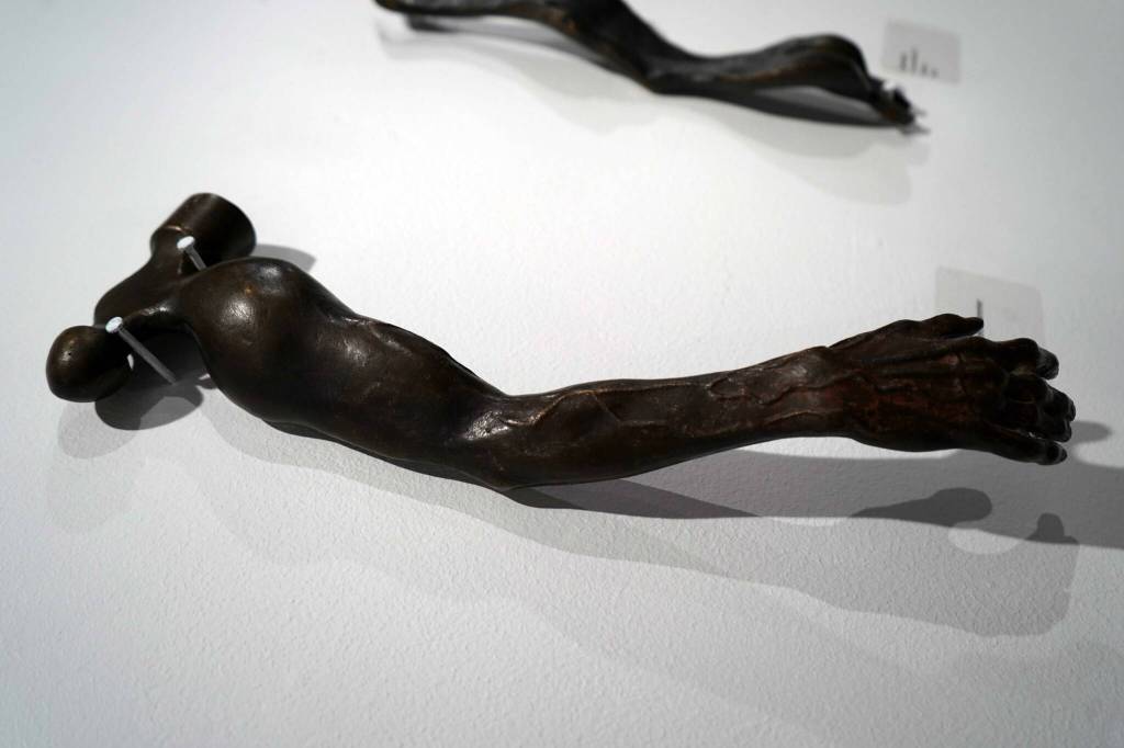 Artwork by Kenai Peninsula College Associate Professor of Art Cambid-J Cam Choy is displayed in a memorial art gallery at Kenai Peninsula College in Soldotna, Alaska, on Friday, Sept. 13, 2024. (Jake Dye/Peninsula Clarion)