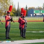 The Kenai Central High School Marching Band performs Snakes and Songbirds: The Music of the Hunger Games during the Kenai Marching Showcase at Ed Hollier Field in Kenai, Alaska, on Saturday, Sept. 21, 2024. (Jake Dye/Peninsula Clarion)