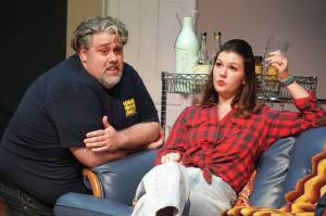 Ian McEwen and Alyeska Garrett rehearse Boeing Boeing at the Kenai Performers Theater on Kalifornsky Beach Road, near Soldotna on Monday.