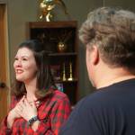 Alyeska Garrett and Ian McEwen rehearse Boeing Boeing at the Kenai Performers Theater on Kalifornsky Beach Road, near Soldotna, Alaska, on Monday, Oct. 14, 2024. (Jake Dye/Peninsula Clarion)