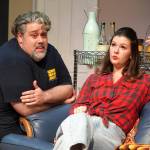 Ian McEwen and Alyeska Garrett rehearse Boeing Boeing at the Kenai Performers Theater on Kalifornsky Beach Road, near Soldotna, Alaska, on Monday, Oct. 14, 2024. (Jake Dye/Peninsula Clarion)