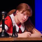 Emma Karron, part of the cast of Annie, rehearses at Kenai Central High School in Kenai, Alaska, on Wednesday, Nov. 6, 2024. (Jake Dye/Peninsula Clarion)