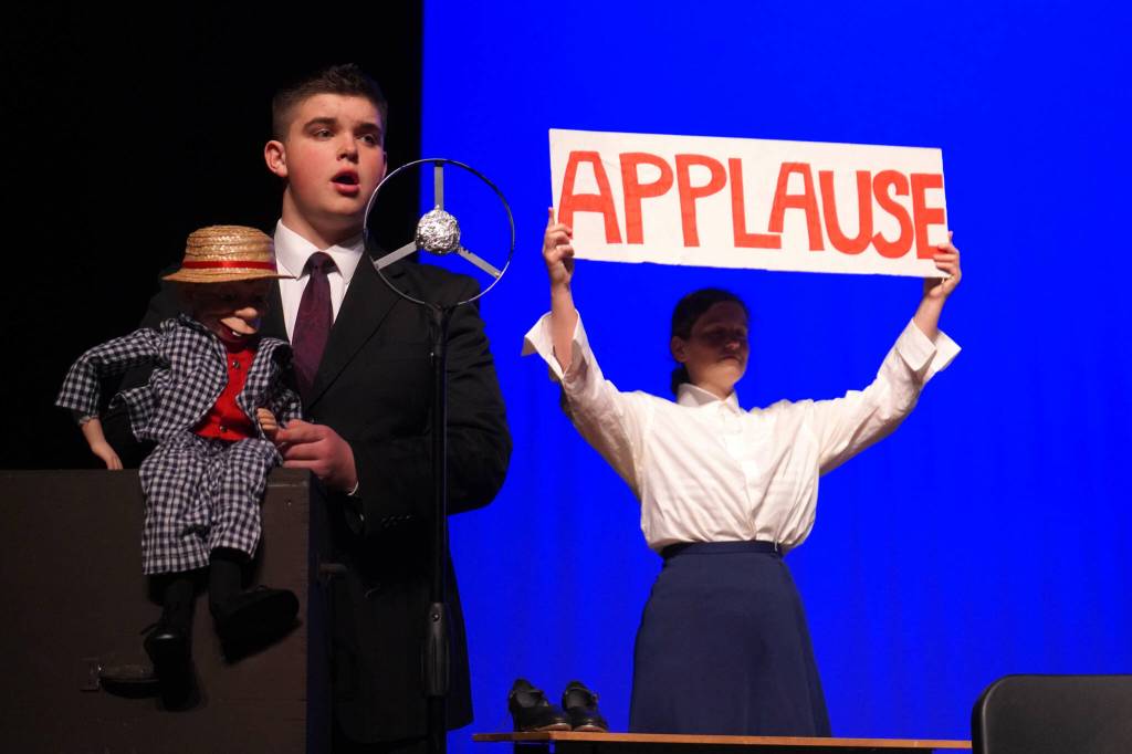 The cast of Annie rehearse at Kenai Central High School in Kenai, Alaska, on Wednesday, Nov. 6, 2024. (Jake Dye/Peninsula Clarion)