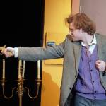 Kameron Smith, as Professor Plum, rehearses Seward High School Theatre Collectives Clue at Seward High School in Seward, Alaska, on Thursday, Nov. 7, 2024. (Jake Dye/Peninsula Clarion)