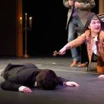 Lily Miles-Dafoe, as Colonel Mustard, rehearses Seward High School Theatre Collectives Clue at Seward High School in Seward, Alaska, on Thursday, Nov. 7, 2024. (Jake Dye/Peninsula Clarion)