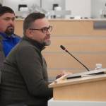 Chris Van Slyke speaks during a special meeting of the Kenai Peninsula Borough School Districts Board of Education in Soldotna, Alaska, on Monday, Nov. 18, 2024. (Jake Dye/Peninsula Clarion)
