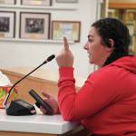 Shannon Ferguson speaks during a meeting of the Kenai Peninsula Borough School Districts Board of Education in Soldotna on Monday. (Jake Dye/Peninsula Clarion)