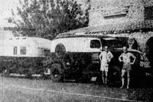 The Palm Springs Limelight-News used this photo in 1946 to announce the start of the Alaska Photographic Expedition, guided by Keith McCullagh (left) for his expedition partner and photographer, Harry Reed.