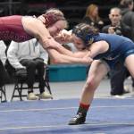 Homers Saoirse Cook wrestles to a pin against Ketchikans Summer Boling in the final at 132 pounds at the girls state wrestling tournament Saturday, Dec. 21, 2024, at the Alaska Airlines Center in Anchorage, Alaska. (Photo by Jeff Helminiak/Peninsula Clarion)