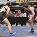 Soldotnas Infinity-Ann Asiata-Higa was pinned by Souths Jessailah Thammavongsa in the final at 165 pounds at the girls state wrestling tournament Saturday, Dec. 21, 2024, at the Alaska Airlines Center in Anchorage, Alaska. (Photo by Jeff Helminiak/Peninsula Clarion)