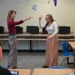 AJ Sorrell and Emerson Kapp perform during the Kenai Peninsula Borough School District Drama, Debate and Forensics Invitational at Soldotna High School on Saturday, Feb. 15, 2025. (Jake Dye/Peninsula Clarion)