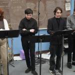 Homers Erin Allen, Alex Brock, Mattias Watson and Trygg Flyum perform Law and Order: Fairytale Unit during the Kenai Peninsula Borough School District Drama, Debate and Forensics Invitational at Soldotna High School on Saturday, Feb. 15, 2025. (Jake Dye/Peninsula Clarion)