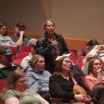 Patricia Bouton asks a question during a Kenai Peninsula Borough School District budget development meeting at Kenai Central High School in Kenai, Alaska, on Wednesday, Feb. 19, 2025. (Jake Dye/Peninsula Clarion)