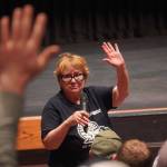 School board member Patti Truesdell speaks during a Kenai Peninsula Borough School District budget development meeting at Kenai Central High School in Kenai, Alaska, on Wednesday, Feb. 19, 2025. (Jake Dye/Peninsula Clarion)