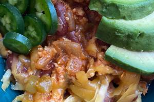 This chili uses ground turkey, light and dark red kidney beans, and plenty of cumin and ground chili. (Photo by Tressa Dale/Peninsula Clarion)