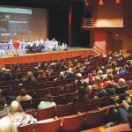 Around 100 people fill seats during a meeting of the Kenai Peninsula Borough School Districts Board of Education in Homer on Monday. (Jake Dye/Peninsula Clarion)