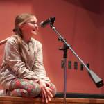 Tiasa Prevost, a student of Nikolaevsk School, speaks during a meeting of the Kenai Peninsula Borough School Districts Board of Education in Homer, Alaska, on Monday, March 3, 2025. (Jake Dye/Peninsula Clarion)