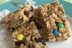 These monster cookie-inspired granola bars are soft, chewy and tasty enough to disguise all the healthy nuts, oats and seeds. (Photo by Tressa Dale/Peninsula Clarion)