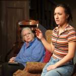Petra Murray, right, and Yvette Tappana rehearse The Mousetrap at the Kenai Performers Theater near Soldotna, Alaska, on Wednesday, March 19, 2025. (Jake Dye/Peninsula Clarion)
