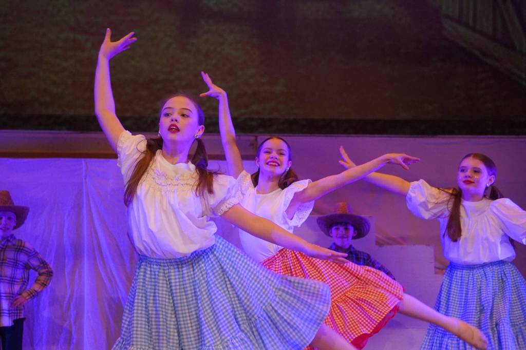 Dancers rehearse Forever Dances 10th Anniversary Company Showcase, Down Memory Lane, at Kenai Central High School in Kenai, Alaska, on Wednesday, March 26, 2025. (Jake Dye/Peninsula Clarion)