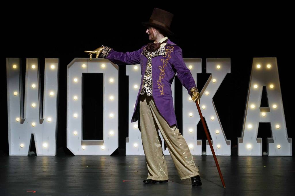 Rebecca Brackin, part of the cast of Seward High School Theatre Collectives Charlie and the Chocolate Factory rehearses on Thursday, April 3, 2025. (Jake Dye/Peninsula Clarion)