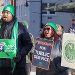 Members of the Alaska State Employees Association and AFSCME Local 52 holds a protest at the Alaska State Capitol on Friday, Feb. 14, 2025. (Jasz Garrett / Juneau Empire file photo)