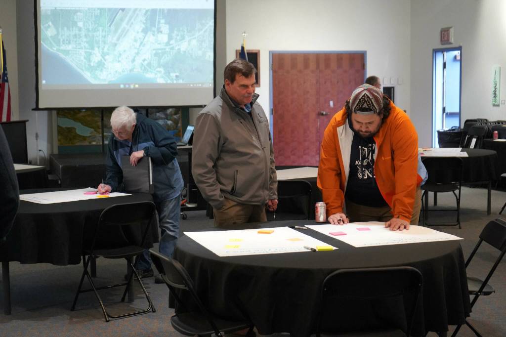 Kenai Vice Mayor Henry Knackstedt and Kenai City Council member Sovala Kisena share thoughts on Kenais parks and recreation facilities and programs during the kickoff for a development of a parks and recreation master plan in Kenai, Alaska, on Tuesday, April 29, 2025. (Jake Dye/Peninsula Clarion)