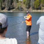 Greg Springer delivers a presentation on sockeye fishing during A Day at the River at Centennial Park in Soldotna, Alaska, on Saturday, May 10, 2025. (Jake Dye/Peninsula Clarion)