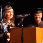 Josirene Nutter is honored with the Staff Choice award during the 55th Annual Kenai Peninsula College Commencement Ceremony, held at Kenai Central High School in Kenai, Alaska, on Thursday, May 8, 2025. (Jake Dye/Peninsula Clarion)