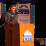 University of Alaska Vice Chancellor Deanne Woodward speaks during the 55th Annual Kenai Peninsula College Commencement Ceremony, held at Kenai Central High School in Kenai, Alaska, on Thursday, May 8, 2025. (Jake Dye/Peninsula Clarion)