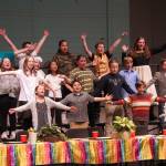 Kaleidoscope School of Arts and Science students perform Lets Eat, their fifth grade musical, at Kenai Central High School in Kenai, Alaska, on Tuesday, May 13, 2025. (Jake Dye/Peninsula Clarion)
