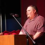 Matthew Cross speaks during the Kenai Central High School graduation ceremony in Kenai, Alaska, on Tuesday, May 20, 2025. (Jake Dye/Peninsula Clarion)