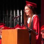 Salutatorian Grace Kahn speaks during the Kenai Central High School graduation ceremony in Kenai, Alaska, on Tuesday, May 20, 2025. (Jake Dye/Peninsula Clarion)