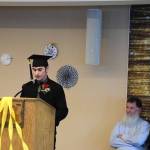 Irimey Reutov presents his graduation speech during the Voznesenka School commencement ceremony held Monday, May 19, 2025, at Lands End Resort in Homer, Alaska. (Delcenia Cosman/Homer News)
