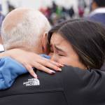 Graduates of Soldotna High School celebrate after receiving their diplomas on the schools football field in Soldotna, Alaska, on Wednesday, May 21, 2025. (Jake Dye/Peninsula Clarion)