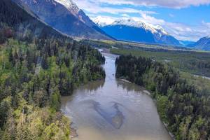 The Taku River as seen Monday, May 19, 2025, from an Alaska Wildlife Troopers helicopter carrying U.S. Border Patrol agents during a patrol flight. (U.S. Border Patrol Blaine Sector photo)