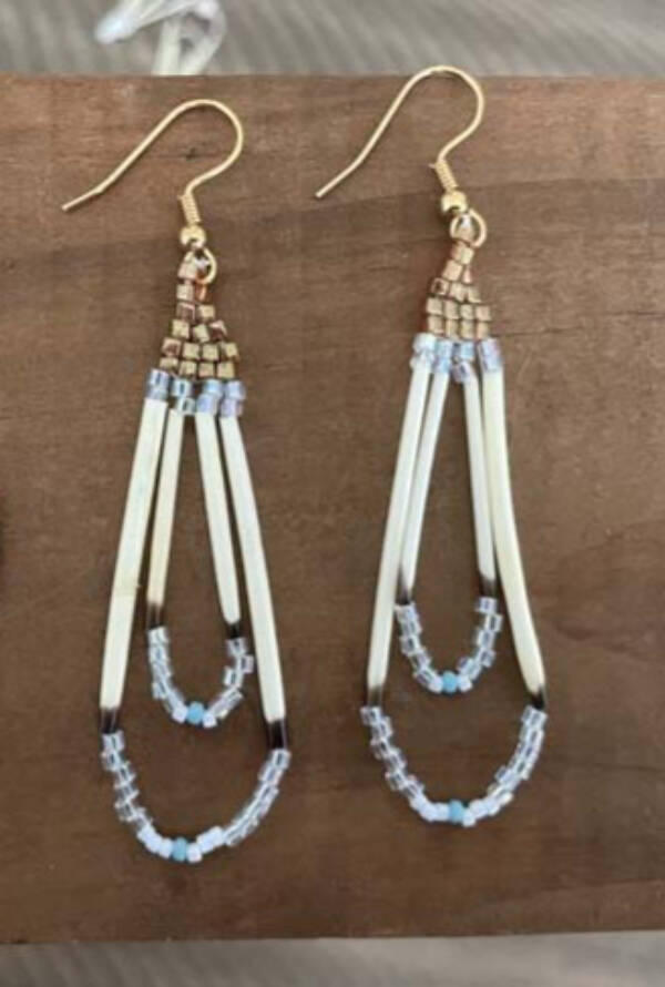 Bead and porcupine quill earrings by new gallery member Eliana Fye are on display at Ptarmigan Arts. Photo provided by Ptarmigan Arts