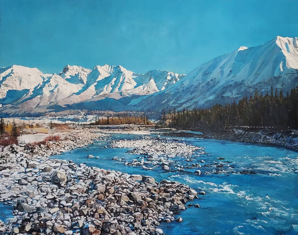 Illuminated Shadows is an oil painting by Kayla McGrath on display through July 2025 in her solo exhibit at Homer Council on the Arts in Homer, Alaska. Photo provided by Homer Council on the Arts