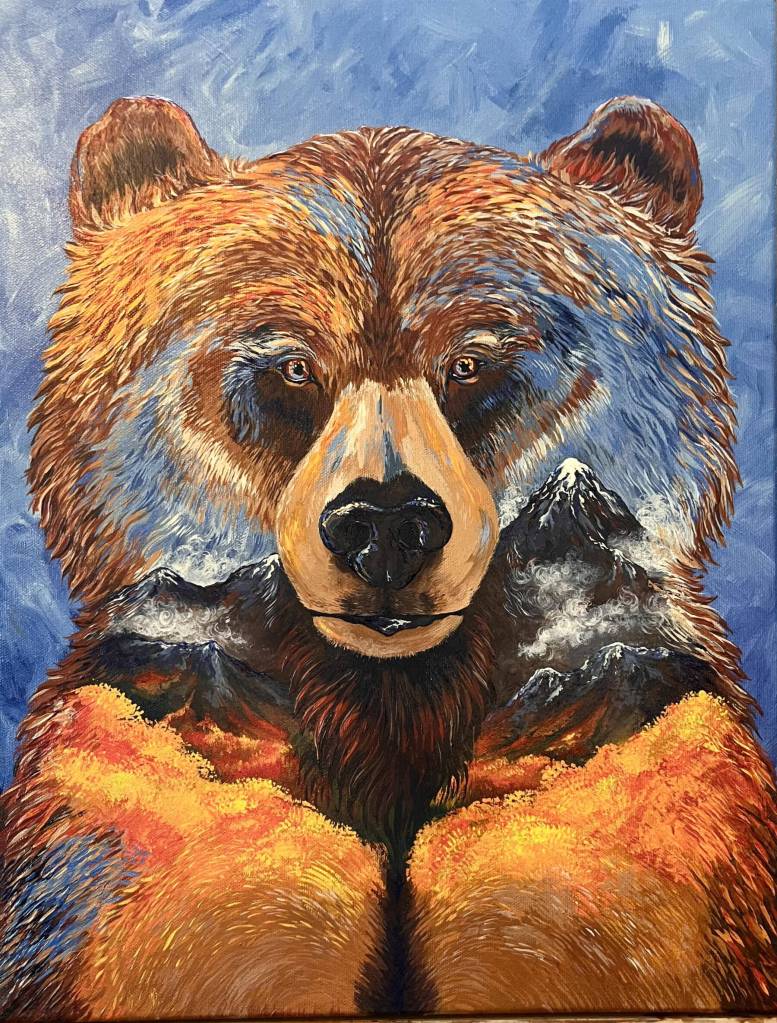 Bear is an acrylic painting by Felicity Rae Jones/Bechtel, on display through August in her exhibit, Finding New Joys, at the Art Shop Gallery. Photo provided by the Art Shop Gallery