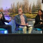 U.S. Rep. Nick Begich III, Kenai Peninsula Borough Mayor Peter Micciche and Alaska Board of Fisheries Chair Märit Carlson-Van Dort participate in a panel on Alaska king salmon legislation and regulation during the Kenai Classic Roundtable hosted by the Kenai River Sportfishing Association at the Soldotna Field House on Aug. 20, 2025, in Soldotna, Alaska. (Jake Dye/Peninsula Clarion)