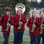 The Kenai Marching Band performs during the Second Annual Kenai Marching Showcase at Kenai Central High School in Kenai, Alaska. (Jake Dye/Peninsula Clarion)