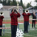 The Kenai Marching Band performs during the Second Annual Kenai Marching Showcase at Kenai Central High School in Kenai, Alaska. (Jake Dye/Peninsula Clarion)