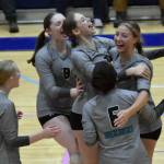 Nikiski celebrates a win against Soldotna on Tuesday, Sept. 16, 2025, at Soldotna High School in Soldotna, Alaska. (Photo by Jeff Helminiak/Peninsula Clarion)