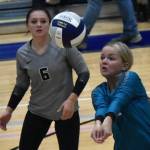 Nikiskis Abby White digs up a ball against Soldotna on Tuesday, Sept. 16, 2025, at Soldotna High School in Soldotna, Alaska. (Photo by Jeff Helminiak/Peninsula Clarion)