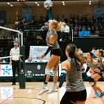 SoHi junior Cassidy Kruse goes in for a kill during a consolation round against the South Anchorage Wolverines on Nov. 14, 2025. The Soldotna Stars traveled to Anchorage to compete in the state volleyball championship last weekend, marking the first time the team had gone to state since 2012. Photo courtesy of Byron Corral/BC Media